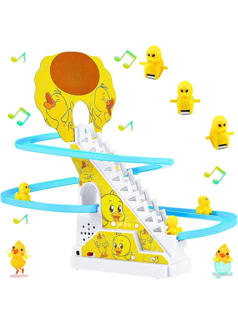 قبو سحري 3 Slide Toy, Funny Automatic Stair-Climbing Ducklings Cartoon Race Track Set Little Lovely Slide Escalator with Lights and Music_3 Duck Included - Image 1