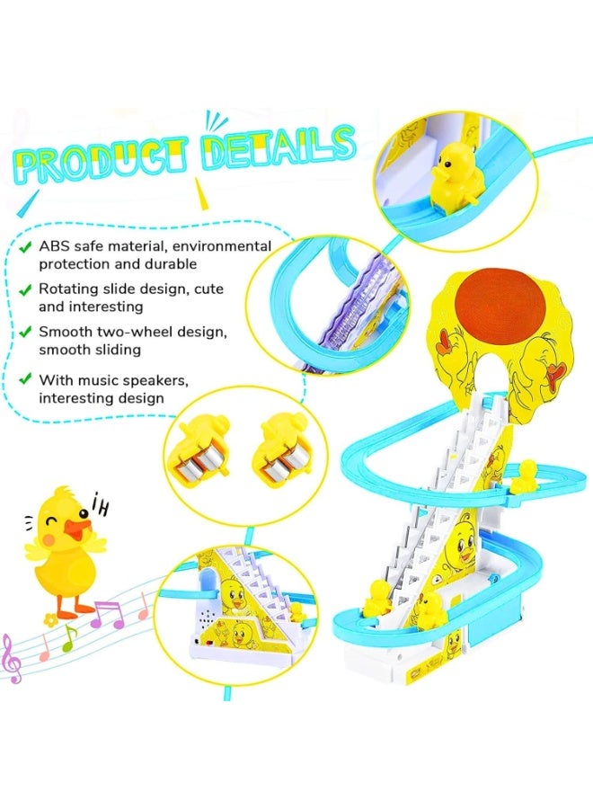قبو سحري 3 Slide Toy, Funny Automatic Stair-Climbing Ducklings Cartoon Race Track Set Little Lovely Slide Escalator with Lights and Music_3 Duck Included - Image 5