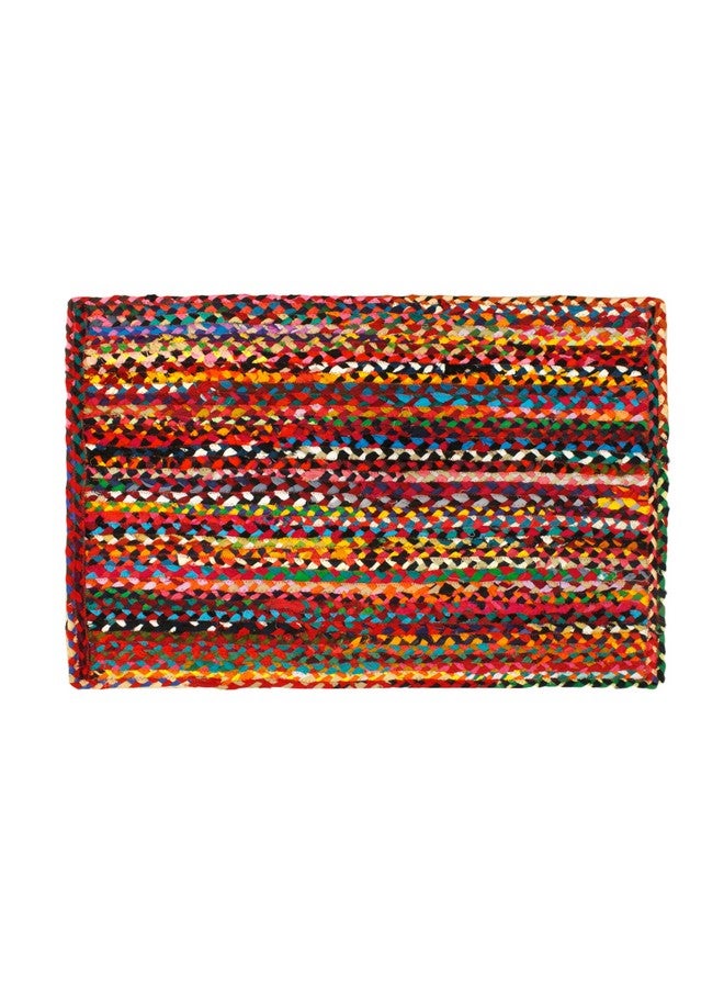 Cotton Craft Cotton Chindi Braid Rag Rug Boho Farmhouse Rustic Area Accent Throw Rug Handwoven Reversible Natural Recycled Cotton Living Room Den Study Home Décor Gift 2' X 3' Multi Color - Image 1