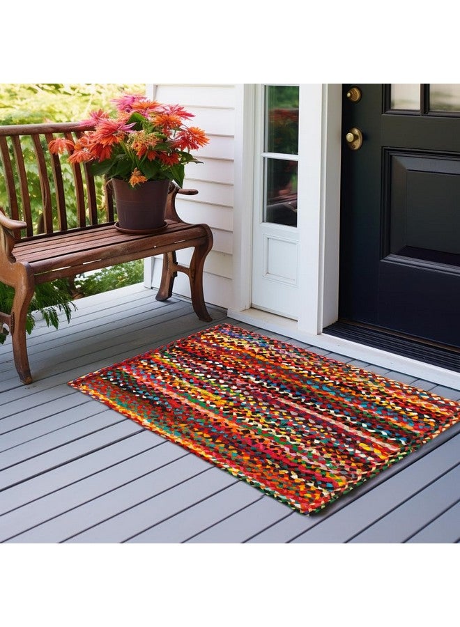 Cotton Craft Cotton Chindi Braid Rag Rug Boho Farmhouse Rustic Area Accent Throw Rug Handwoven Reversible Natural Recycled Cotton Living Room Den Study Home Décor Gift 2' X 3' Multi Color - Image 2