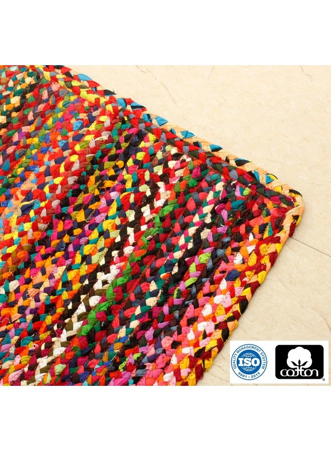 Cotton Craft Cotton Chindi Braid Rag Rug Boho Farmhouse Rustic Area Accent Throw Rug Handwoven Reversible Natural Recycled Cotton Living Room Den Study Home Décor Gift 2' X 3' Multi Color - Image 3