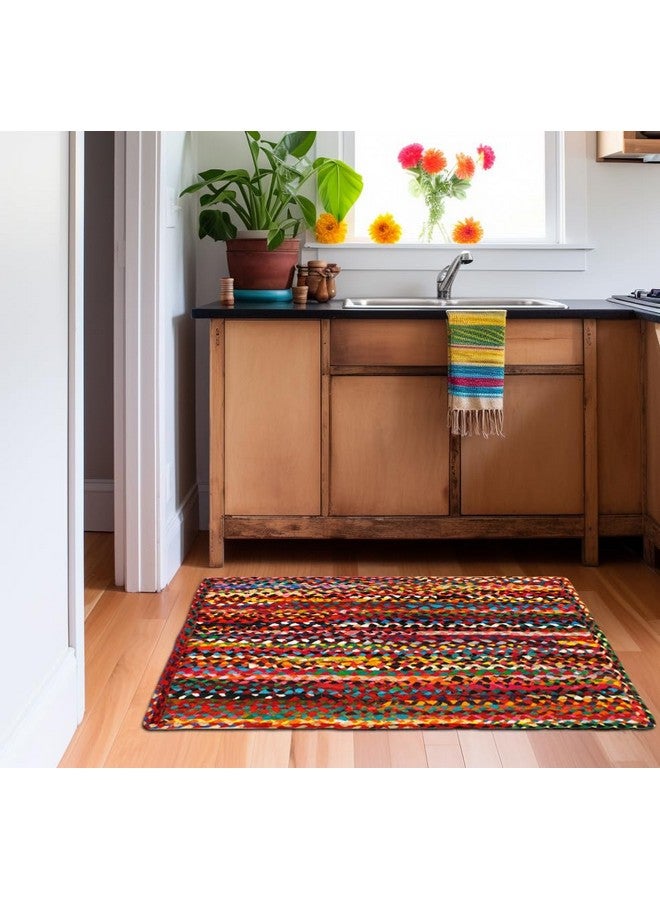 Cotton Craft Cotton Chindi Braid Rag Rug Boho Farmhouse Rustic Area Accent Throw Rug Handwoven Reversible Natural Recycled Cotton Living Room Den Study Home Décor Gift 2' X 3' Multi Color - Image 5