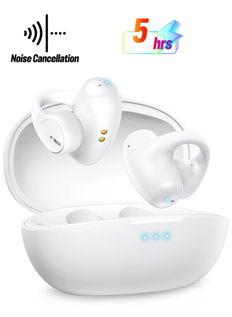 أونيكوما سماعات أذن بلوتوث لاسلكية حقيقية بمشبك للأذن، سماعات أذن رياضية تعمل بالتوصيل الهوائي مع ميكروفون لإلغاء الضوضاء أثناء المكالمات، باللون الأبيض - Image 1