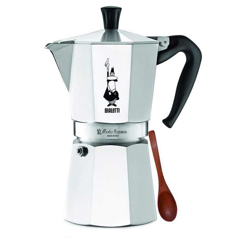 BIALeTTI Original Bialetti 9Espresso Cup Moka Express  Espresso Maker Machine and Zonoz Wooden Small Espresso Stirring Spoon Bundle 9cup 185 fl oz 550 ml