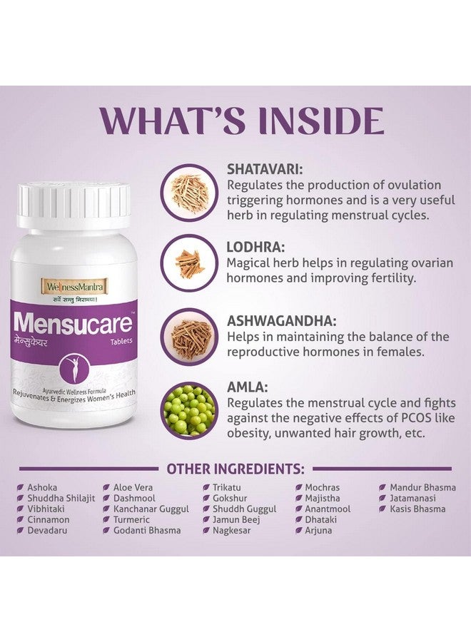 Wellness Mantra Mensucare|Ayurvedic 60 Tablets|To Regularize Menstruation|Correct Hormonal Balance, Overcome PCOD, Regularize Periods|Ashoka, Shatavari, Lodhra, Gokshuru & 24 more herbs (Pack of 1) - Image 2