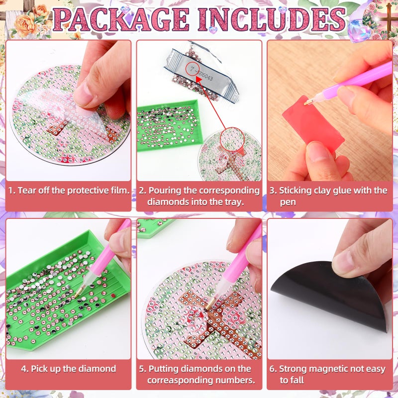 Saysurey 16 Pcs Diamond Art Magnet Kits Diamond Painting Magnets DIY for Adults Crafts Refrigerator Painting Stickers Kits for Gifts Home Decor(Cross) - Image 5