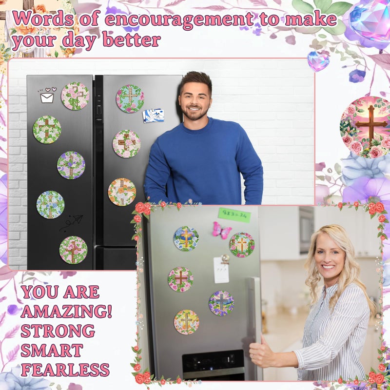 Saysurey 16 Pcs Diamond Art Magnet Kits Diamond Painting Magnets DIY for Adults Crafts Refrigerator Painting Stickers Kits for Gifts Home Decor(Cross) - Image 4