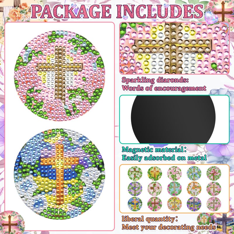 Saysurey 16 Pcs Diamond Art Magnet Kits Diamond Painting Magnets DIY for Adults Crafts Refrigerator Painting Stickers Kits for Gifts Home Decor(Cross) - Image 3