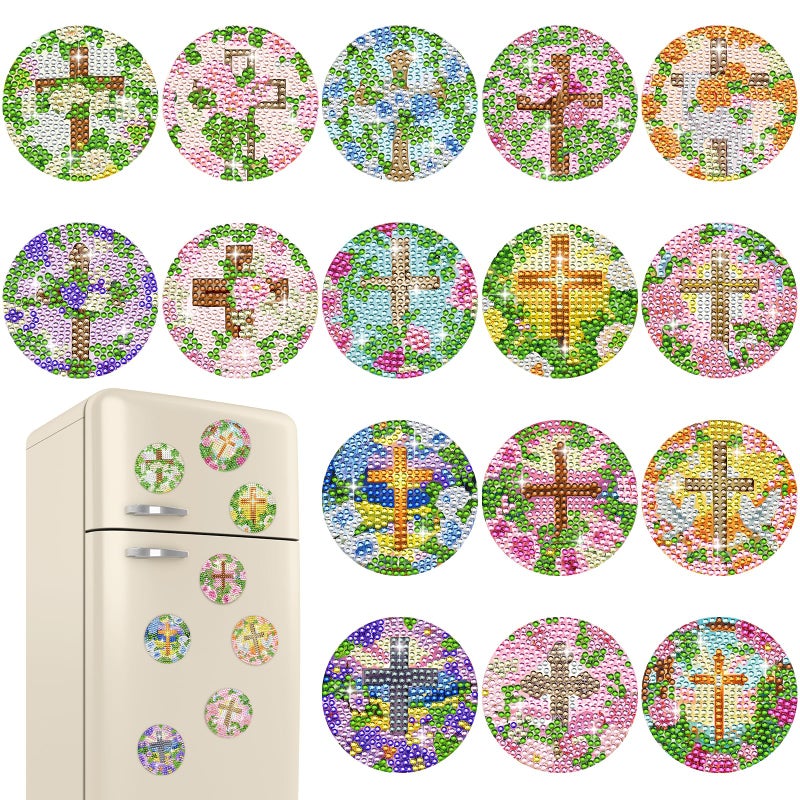 Saysurey 16 Pcs Diamond Art Magnet Kits Diamond Painting Magnets DIY for Adults Crafts Refrigerator Painting Stickers Kits for Gifts Home Decor(Cross) - Image 1