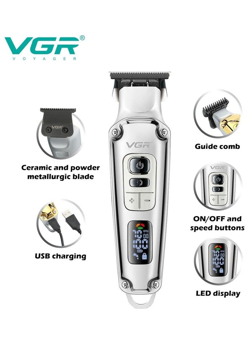 VGR V-931 Professional Hair Trimmer with Digital Display, 5500-7000RPM Button, Ceramic & Powder Metallurgic Blade,4 Cutting Combs, 240min Runtime,1600mAh Lithium Battery - Image 3