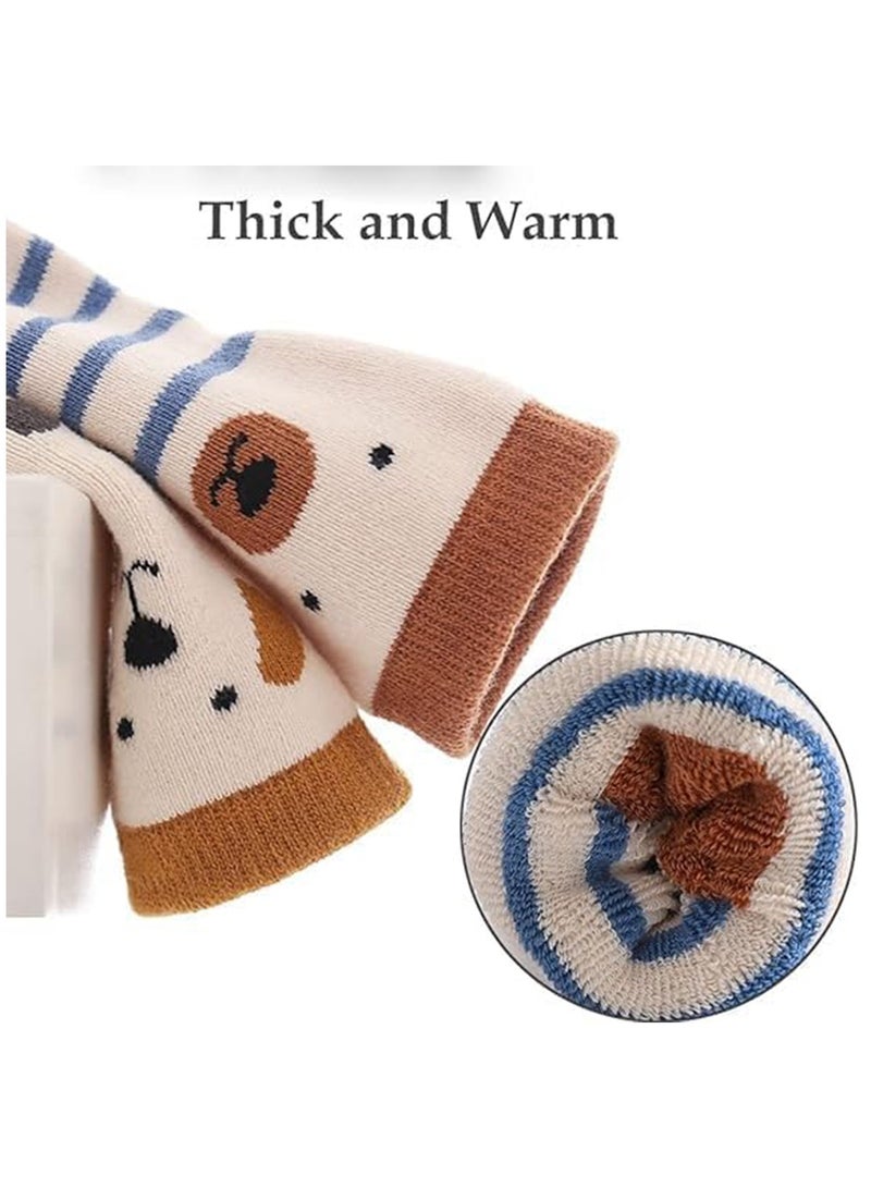 SYOSI Socks for Baby, Floor Non Slip Socks with Grips, Winter Toddler Cartoon Animal Kids Thick Warm Anti Slip Socks for Girls Boys 5 Pairs - Image 2