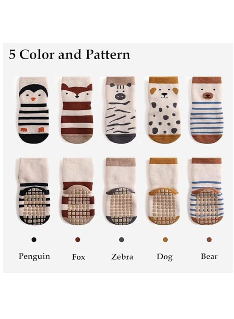 SYOSI Socks for Baby, Floor Non Slip Socks with Grips, Winter Toddler Cartoon Animal Kids Thick Warm Anti Slip Socks for Girls Boys 5 Pairs - Image 5