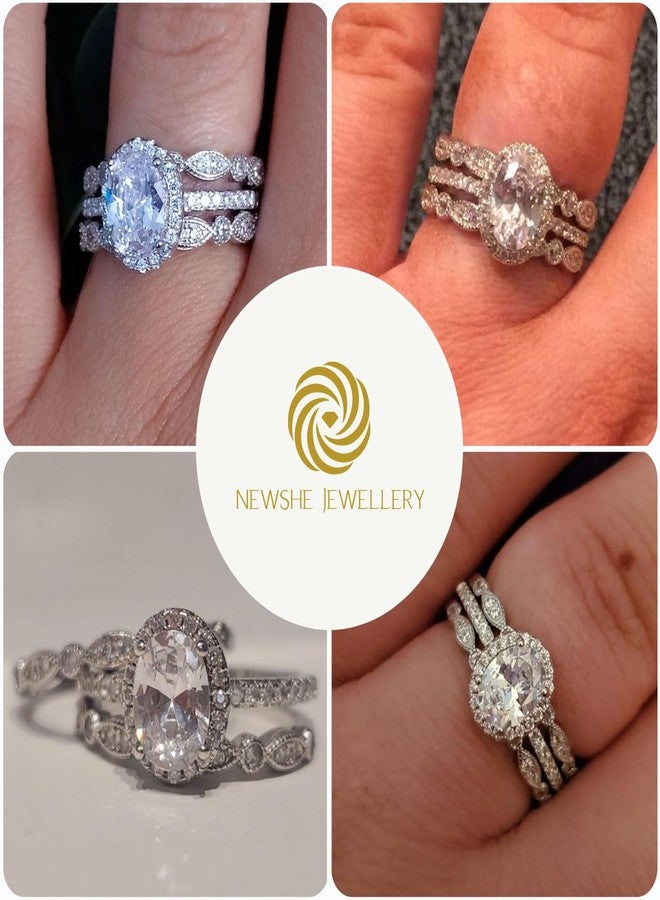 نيو شي جولري مجموعة مجوهرات نيوشي من الزركونيا المكعبة، خواتم زفاف للنساء، طقم زفاف من الفضة الإسترليني عيار 925 مكون من 3 قطع، خاتم أبيض للذكرى السنوية، خاتم وعد، مقاس 8 - Image 3