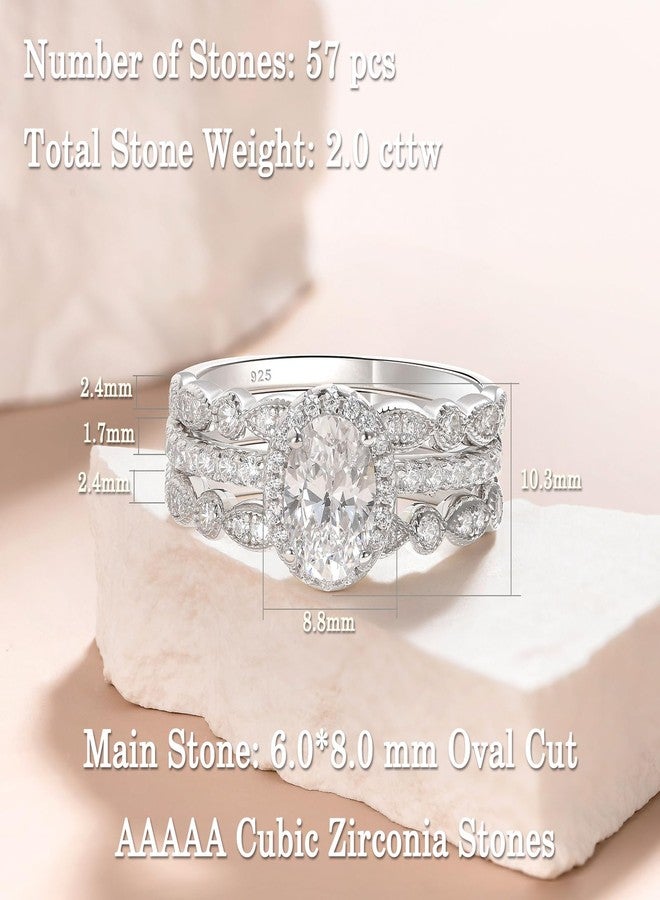 نيو شي جولري مجموعة مجوهرات نيوشي من الزركونيا المكعبة، خواتم زفاف للنساء، طقم زفاف من الفضة الإسترليني عيار 925 مكون من 3 قطع، خاتم أبيض للذكرى السنوية، خاتم وعد، مقاس 8 - Image 4