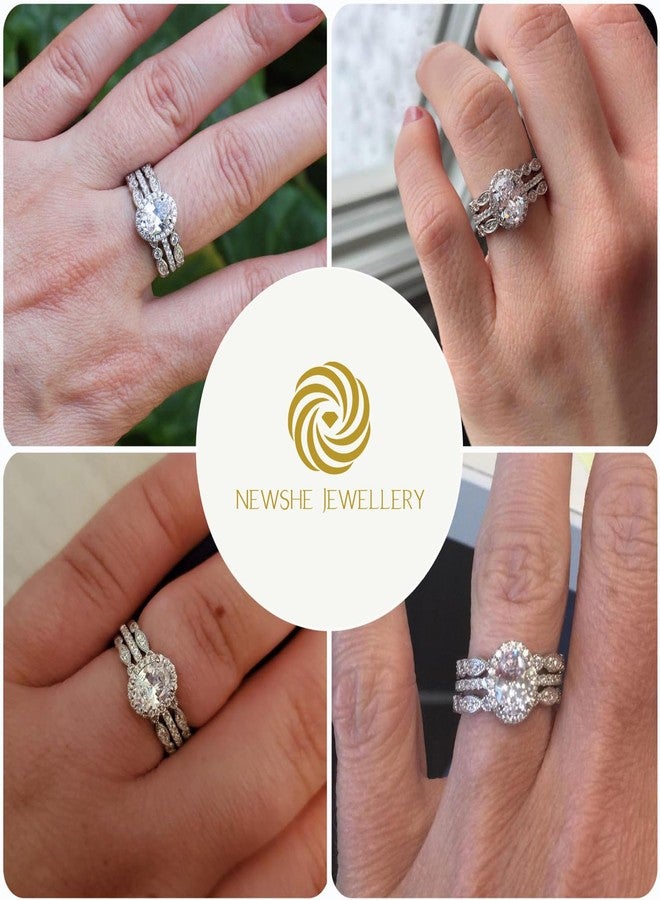 نيو شي جولري مجموعة مجوهرات نيوشي من الزركونيا المكعبة، خواتم زفاف للنساء، طقم زفاف من الفضة الإسترليني عيار 925 مكون من 3 قطع، خاتم أبيض للذكرى السنوية، خاتم وعد، مقاس 8 - Image 2