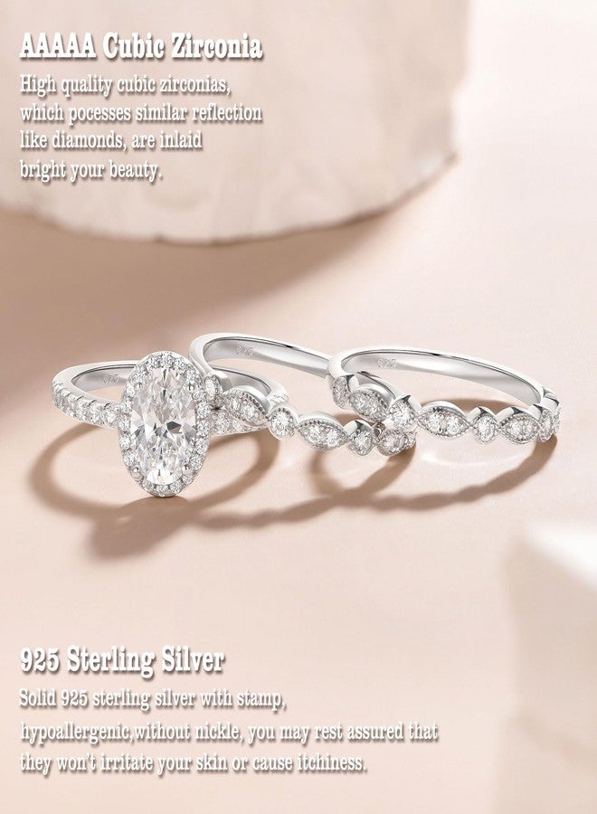 نيو شي جولري مجموعة مجوهرات نيوشي من الزركونيا المكعبة، خواتم زفاف للنساء، طقم زفاف من الفضة الإسترليني عيار 925 مكون من 3 قطع، خاتم أبيض للذكرى السنوية، خاتم وعد، مقاس 8 - Image 5
