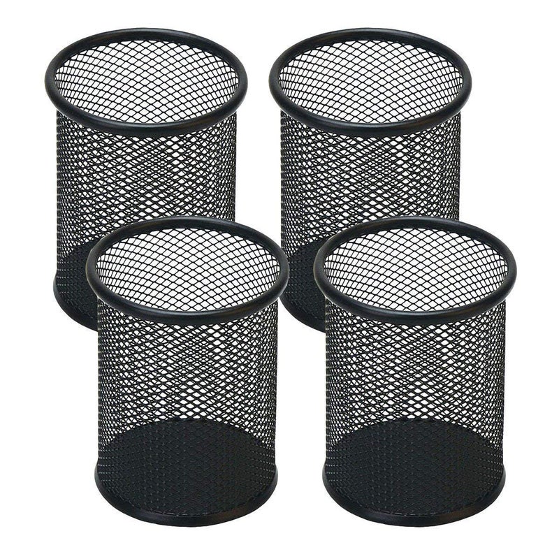 SNOW COOLER Pen Holder Mesh Pencil Holder Metal Pen Holder Cup Pencil Cup Holder for Desk Office Pen Organizer Black, 4 Pack - Image 1