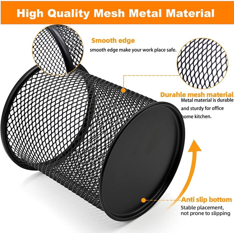 SNOW COOLER Pen Holder Mesh Pencil Holder Metal Pen Holder Cup Pencil Cup Holder for Desk Office Pen Organizer Black, 4 Pack - Image 3