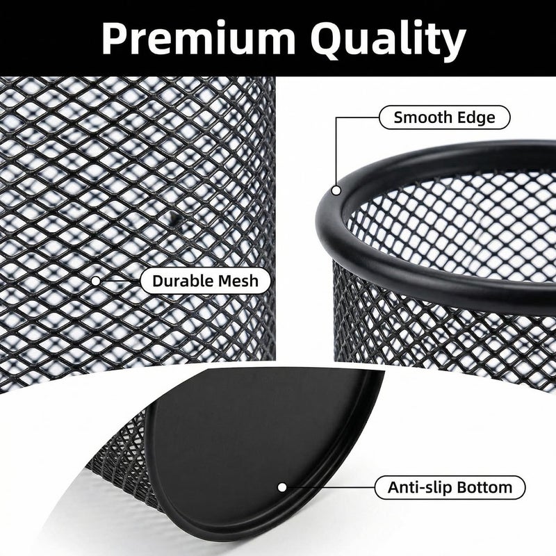 SNOW COOLER Pen Holder Mesh Pencil Holder Metal Pen Holder Cup Pencil Cup Holder for Desk Office Pen Organizer Black, 4 Pack - Image 4