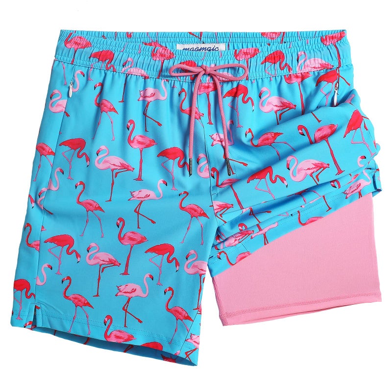 maamgic Swim Trunks Men 2 in 1 Mens Bathing Suit 7 Inch Quick Dry Mens Swimming Trunks with Zipper Pockets - Image 1