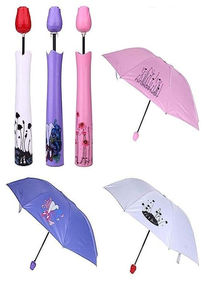 AESTROKE Rose Umbrella Lightweight Waterproof Uv Protection Mini Folding Creative Rose Flower Case Canvas Plastic Umbrella [multicolor][1 pcs] - Image 1