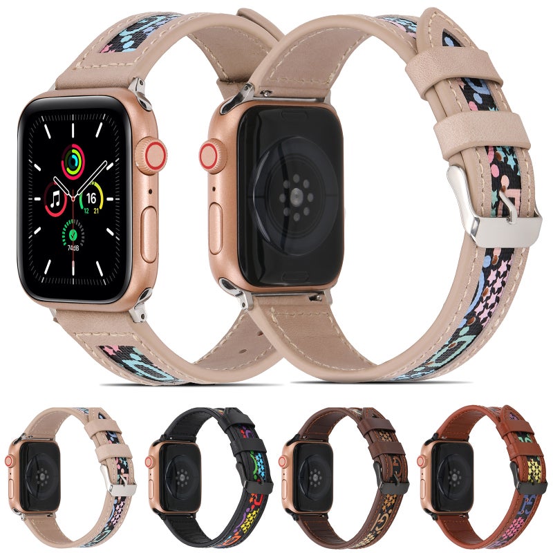 Genuine Leather + GD Knitting Watch Band for Apple Watch Series 9&8&7 41mm / SE 3&SE 2&6&SE&5&4 40mm / 3&2&1 38mm(Brown)