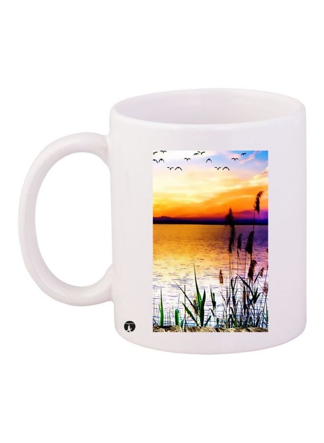 Scenery Printed Coffee Mug White/Orange/Green 11ounce