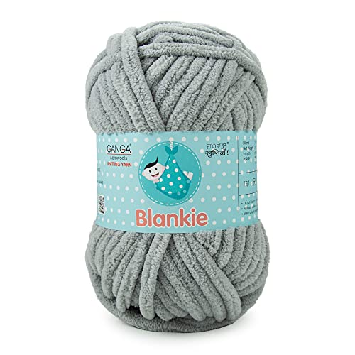 Ganga Acrowools Polyester Blankie is A Super Soft Chenille Yarn. Oekotex Class 1 Certified. Safe for Babies. Pack of 2 Balls - 100Gm Each. (Light Grey) - Image 1