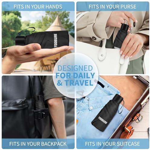Yoobure Small Mini Umbrella with Case Light Compact Design Perfect for Travel Lightweight Portable Parasol Outdoor Sun&Rain Umbrellas - Image 3