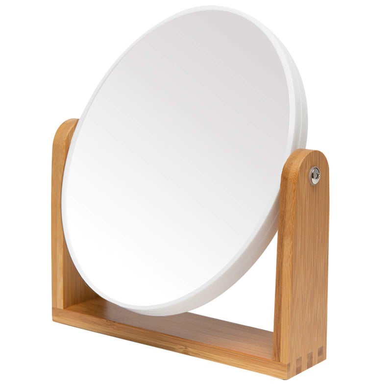 YEAKE Vanity Makeup Mirror with Natural Bamboo Stand 8 Inch Double Sided 3X Magnification Swivel Mirror for Bathroom Desk