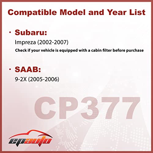 EPAuto CP377 (CF10377) Replacement for Subaru Premium Cabin Air Filter includes Activated Carbon - Image 2