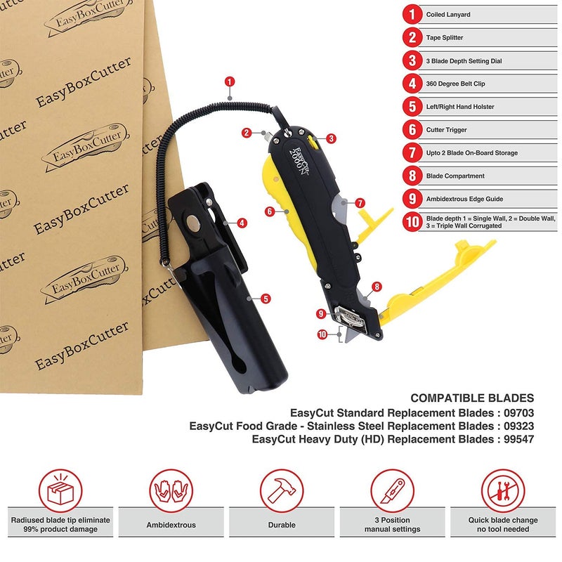 Easy Cut EasyCut 2000 Safe Retractable Box Cutting Utility Knife, Yellow, 09700 - Image 3
