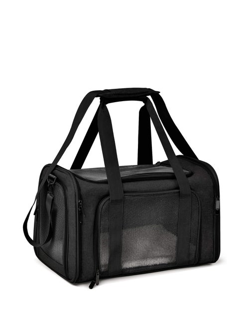 Henkelion Large Soft Sided Cat and Pet Carrier for Cats and Puppies up to 25Lbs - Collapsible, Waterproof Travel Carrier - Black
