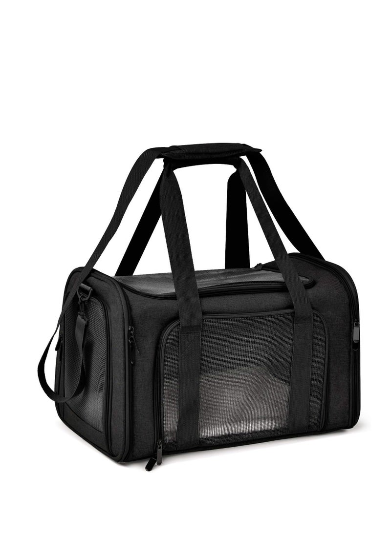 Henkelion Large Soft Sided Cat and Pet Carrier for Cats and Puppies up to 25Lbs - Collapsible, Waterproof Travel Carrier - Black