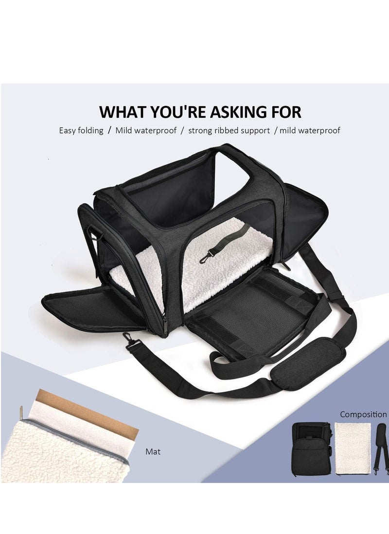 Henkelion Large Soft Sided Cat and Pet Carrier for Cats and Puppies up to 25Lbs - Collapsible, Waterproof Travel Carrier - Black