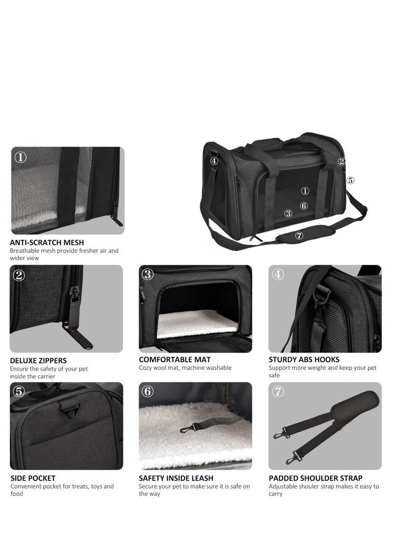 Henkelion Large Soft Sided Cat and Pet Carrier for Cats and Puppies up to 25Lbs - Collapsible, Waterproof Travel Carrier - Black