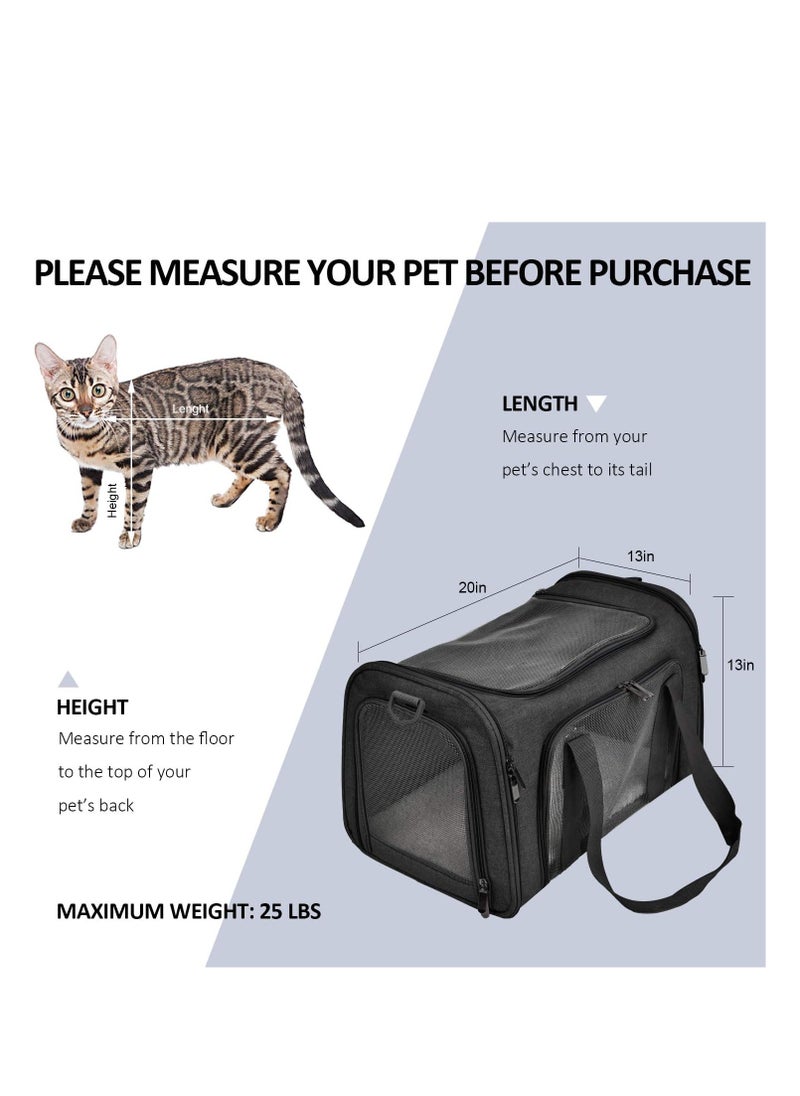 Henkelion Large Soft Sided Cat and Pet Carrier for Cats and Puppies up to 25Lbs - Collapsible, Waterproof Travel Carrier - Black