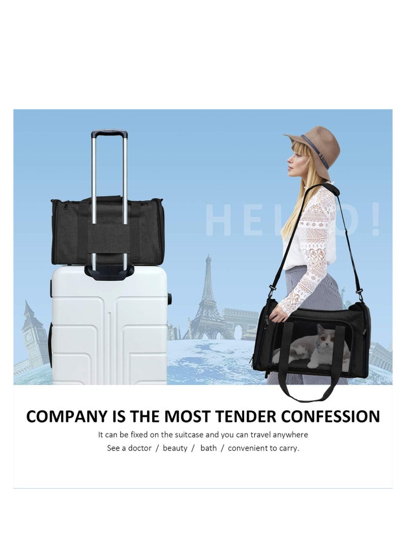 Henkelion Large Soft Sided Cat and Pet Carrier for Cats and Puppies up to 25Lbs - Collapsible, Waterproof Travel Carrier - Black
