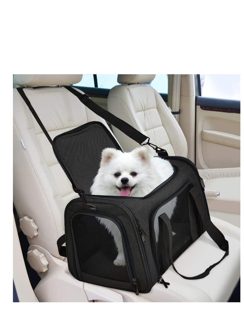 Henkelion Large Soft Sided Cat and Pet Carrier for Cats and Puppies up to 25Lbs - Collapsible, Waterproof Travel Carrier - Black