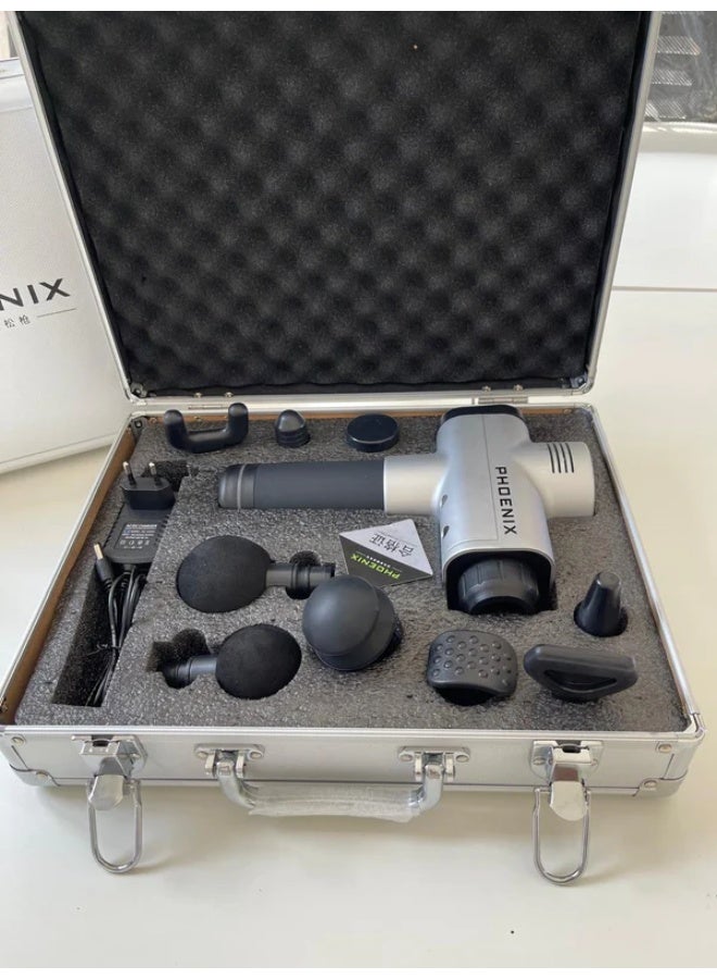 فينيكس مسدس تدليك احترافي مزود بـ 9 رؤوس قابلة للتبديل - جهاز تدليك عميق للأنسجة لاستعادة العضلات وتسكين الألم والاسترخاء - تصميم خفيف الوزن مع حقيبة حمل معدنية فاخرة - Image 5