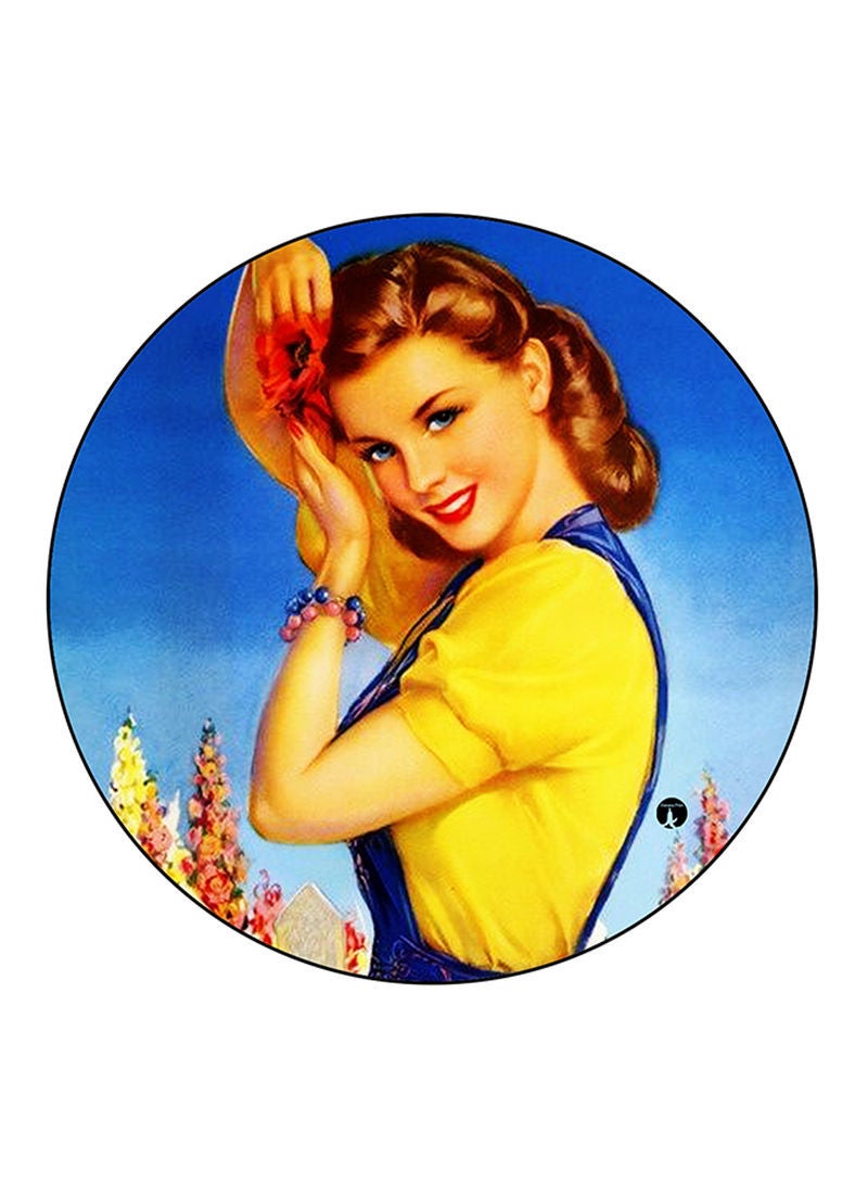 RKN Vintage Art Printed Mouse Pad  Round  Multicolour