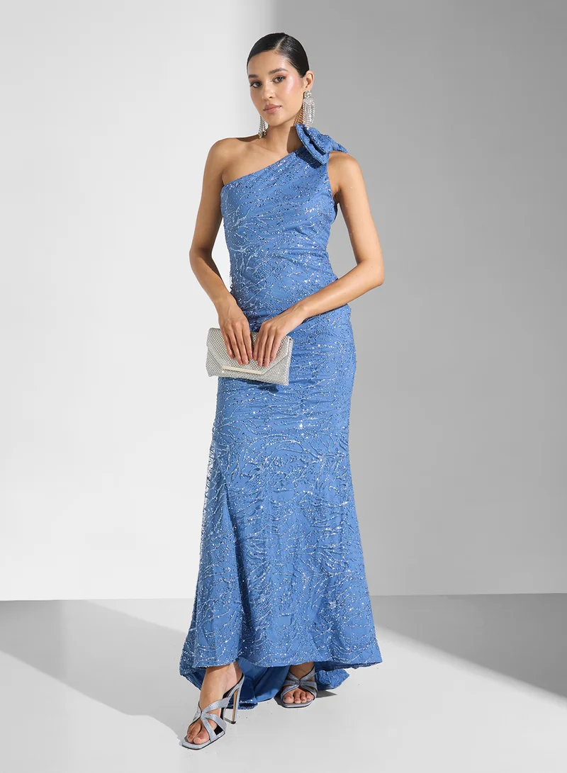 Namshi x One Shoulder Shimmer  Dress