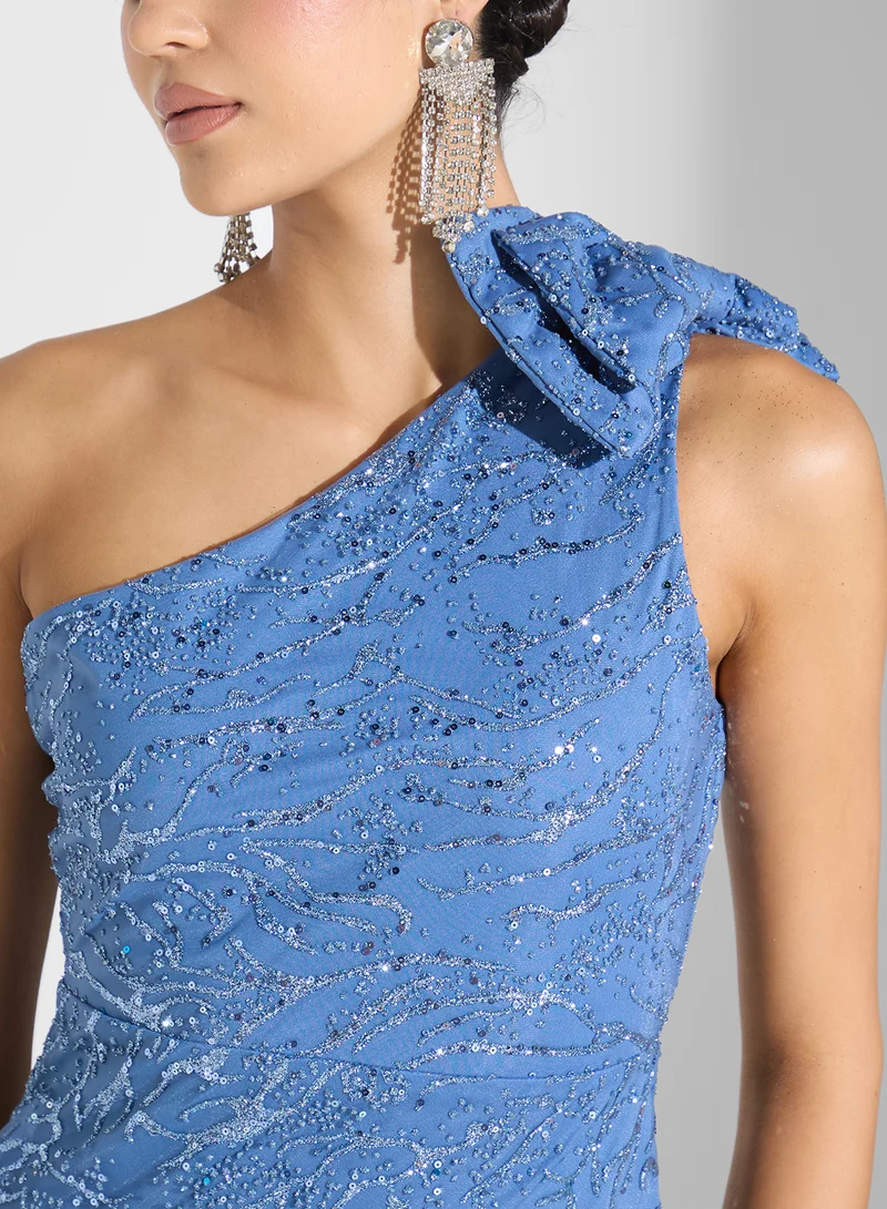 Namshi x One Shoulder Shimmer  Dress