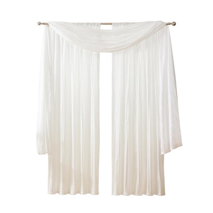 HOME FASHIONS ATHENA FAUX CRUSHEDSILK WINDOW CURTAIN PANEL AND VALANCE SET 52X108 2 PANELS 1 VALANCE WHITE