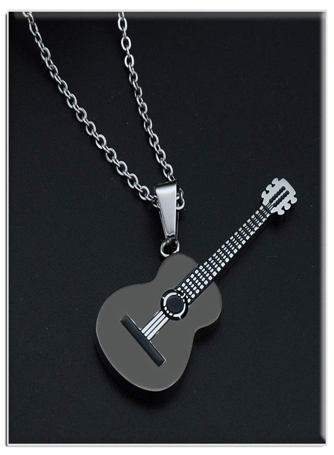 Xusamss Punk Rock Music Style Titanium Steel Guitar Pendant Necklace,24inches Box Chain - Image 2