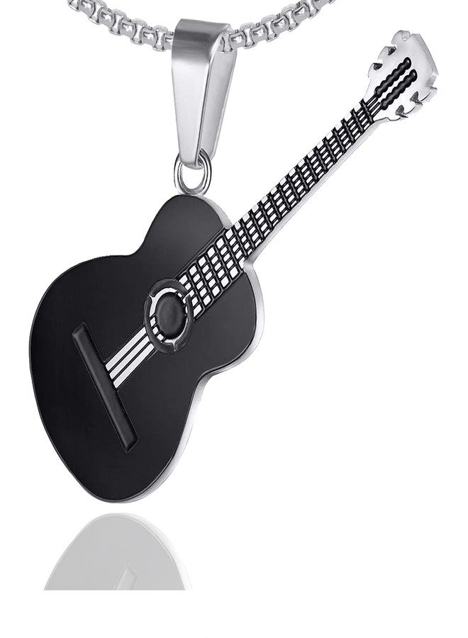 Xusamss Punk Rock Music Style Titanium Steel Guitar Pendant Necklace,24inches Box Chain - Image 1
