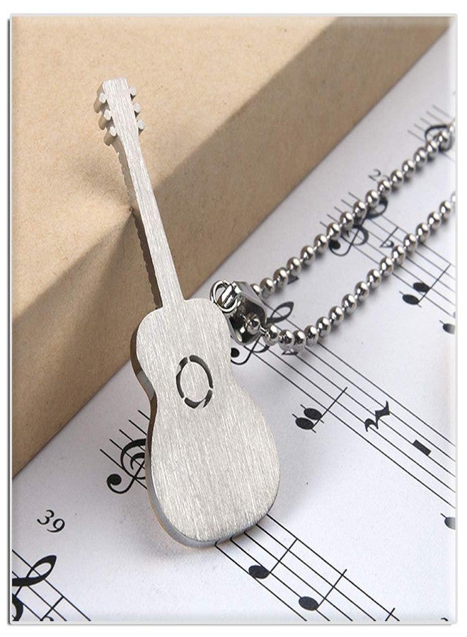 Xusamss Punk Rock Music Style Titanium Steel Guitar Pendant Necklace,24inches Box Chain - Image 3