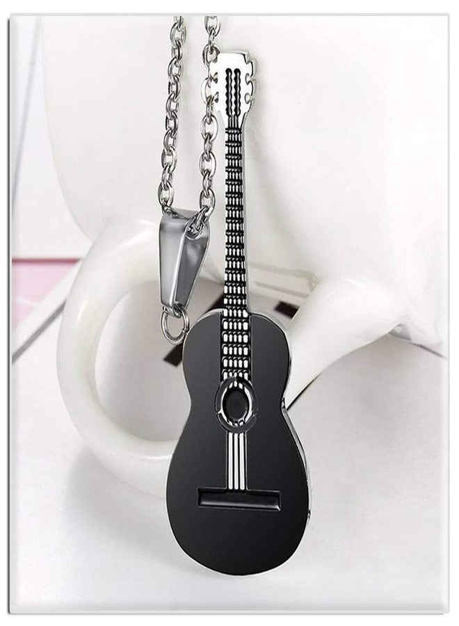 Xusamss Punk Rock Music Style Titanium Steel Guitar Pendant Necklace,24inches Box Chain - Image 4