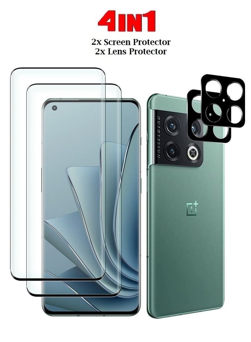 CATANES OnePlus 10 Pro 5G Screen Protector 2Pcs + Camera Lens Protector 2Pcs 9H Hardness Tempered Glass 3D Curved HD Clear Full Adhesive Bubble Free - Image 1