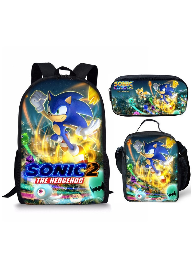 سونيك حقيبة ظهر للطلاب من الرسوم المتحركة سونيك مكونة من ثلاث قطع 29*42*16 سم